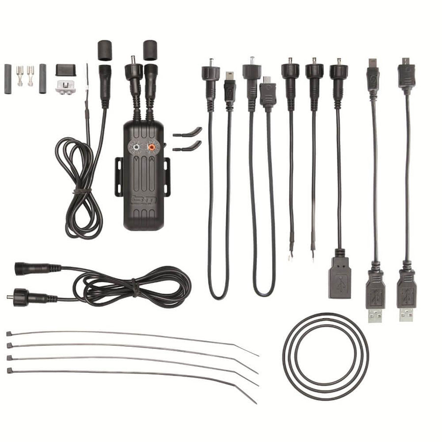 Busch & Müller E-Werk 361 mobiles Nabendynamo-Ladegerät mit umfangreichem Zubehörset, spritzwassergeschützt.