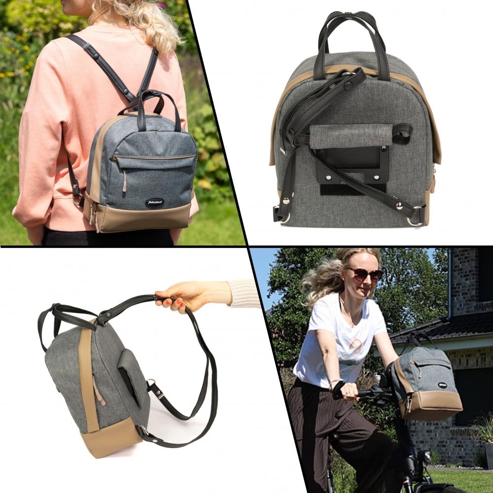 Haberland Rucksack-Lenkertasche Bella grau/hell- - flexible Lenker- und Rucksacktasche