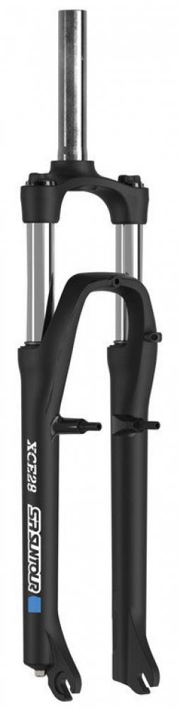 Schwarze SR Suntour XCE Federgabel 26 Zoll 80mm für V-Brakes mit 1 Zoll Gewindeschaft.