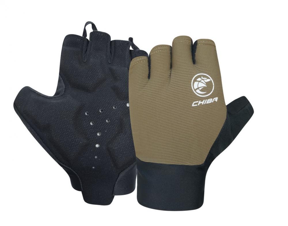 Chiba Handschuhe Team Glove Pro olive Gr S/7, fingerlose Fahrradhandschuhe in Oliv und Schwarz.