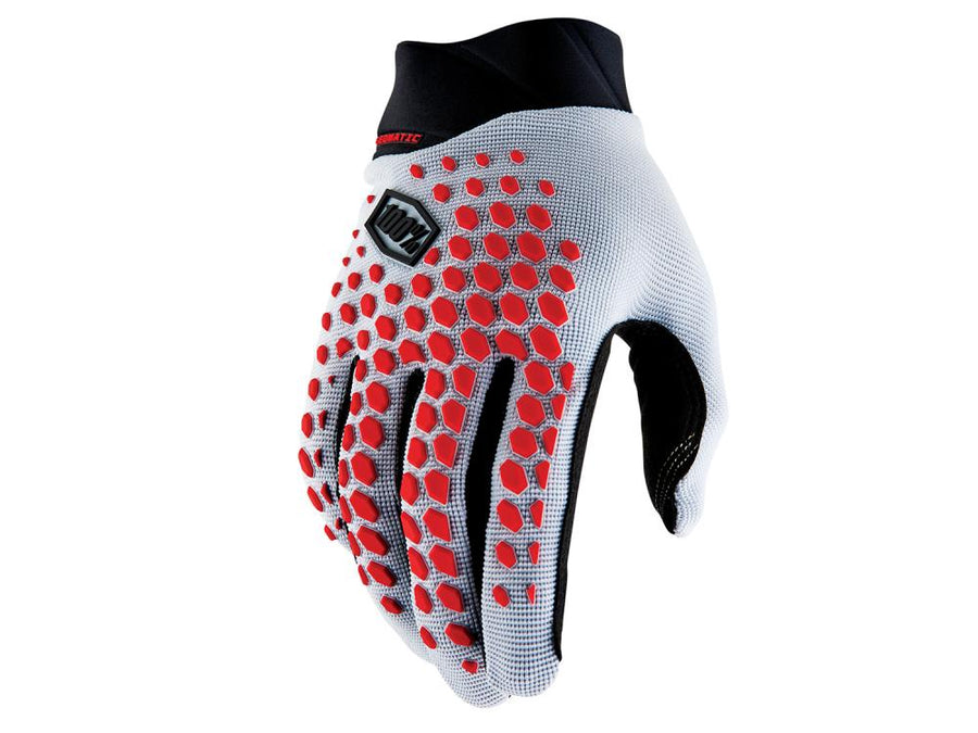 100% Geomatic Gloves M Grey/Racer Red - vielseitiger MTB-Handschuh mit Top-Grip