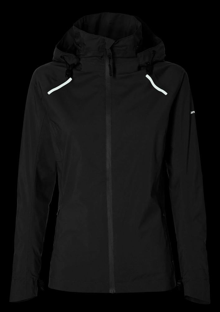 Damen Basil Skane Regenjacke schwarz, wasserdicht & atmungsaktiv, tailliert, mit Kapuze und reflektierenden Schulterstreifen.