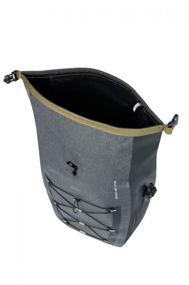 Basil Navigator Storm L Fahrradtasche, 25-31L, wasserdicht, schwarz, Hook-On-System, reflektierende Details, ideal für E-Bikes und Citybikes