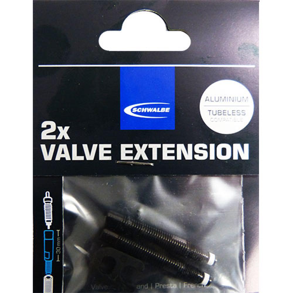 Schwalbe Ventilverlängerung Alu 30mm (2 Stück) für tiefe Aero-Felgen, Tubeless kompatibel.
