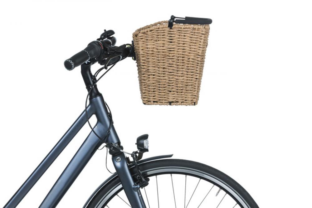 Basil Bremen Rattan Look KF Fahrradkorb, abnehmbar, wetterfest, inkl. KF-Adapterplatte, Soft-Grip-Tragebügel, Maße 27x35x29 cm, braun