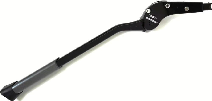PLETSCHER Hinterbauständer Multi Flex schwarz - verstellbar 26-29 Zoll, Aluminium-Druckguss pulverbeschichtet, stabile Schiebe- und Gegenlaschenbefestigung, Kunststofffuß, max. 50 kg Belastung