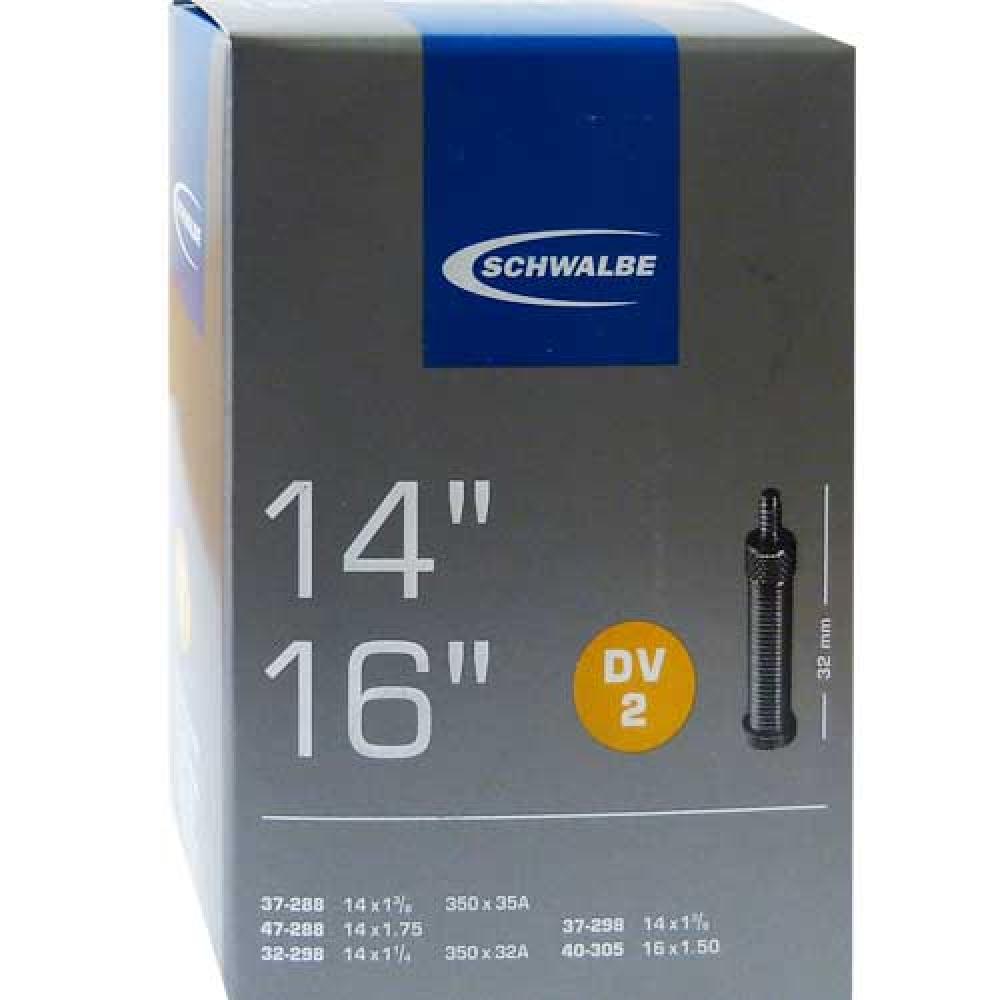 Schwalbe Fahrradschlauch DV2 für 14 & 16 Zoll Reifen, ETRTO 32/47-288/305, 32mm Dunlop Ventil
