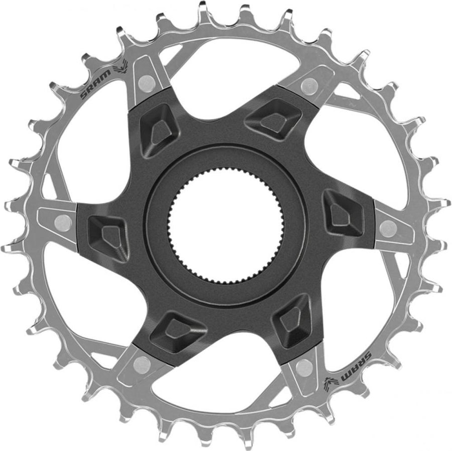Kettenblatt SRAM XX T-Type Fazua A1 DM 12-fach 34 Zähne aus Aluminium in Silber und Grau.