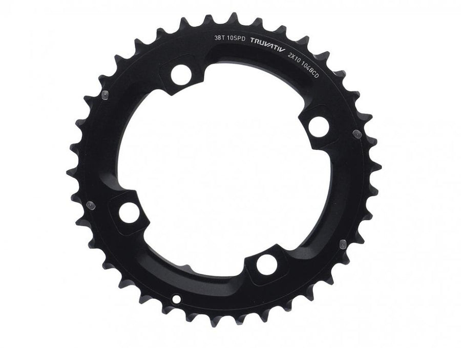 Schwarzes Truvativ MTB Kettenblatt mit 38 Zähnen, 2x10-fach, 104mm Lochkreis.