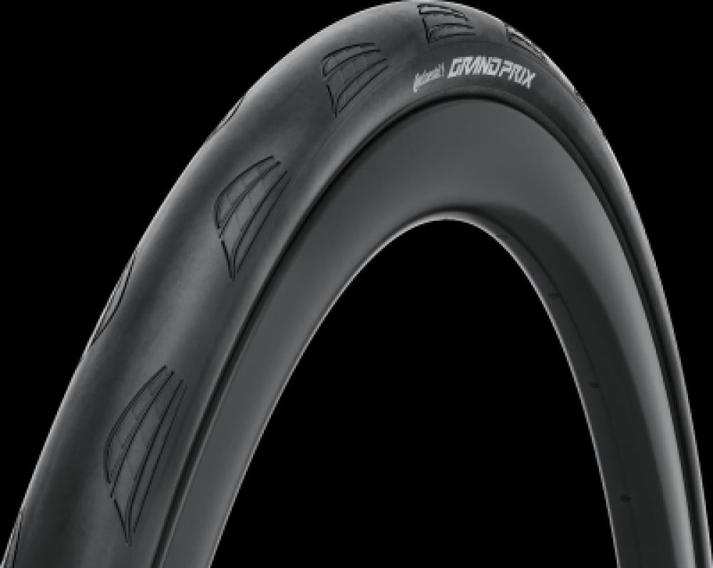 Continental Grand Prix E-25 Faltreifen 700x30C schwarz auf Felge, Detailansicht des Profils und Schriftzugs.