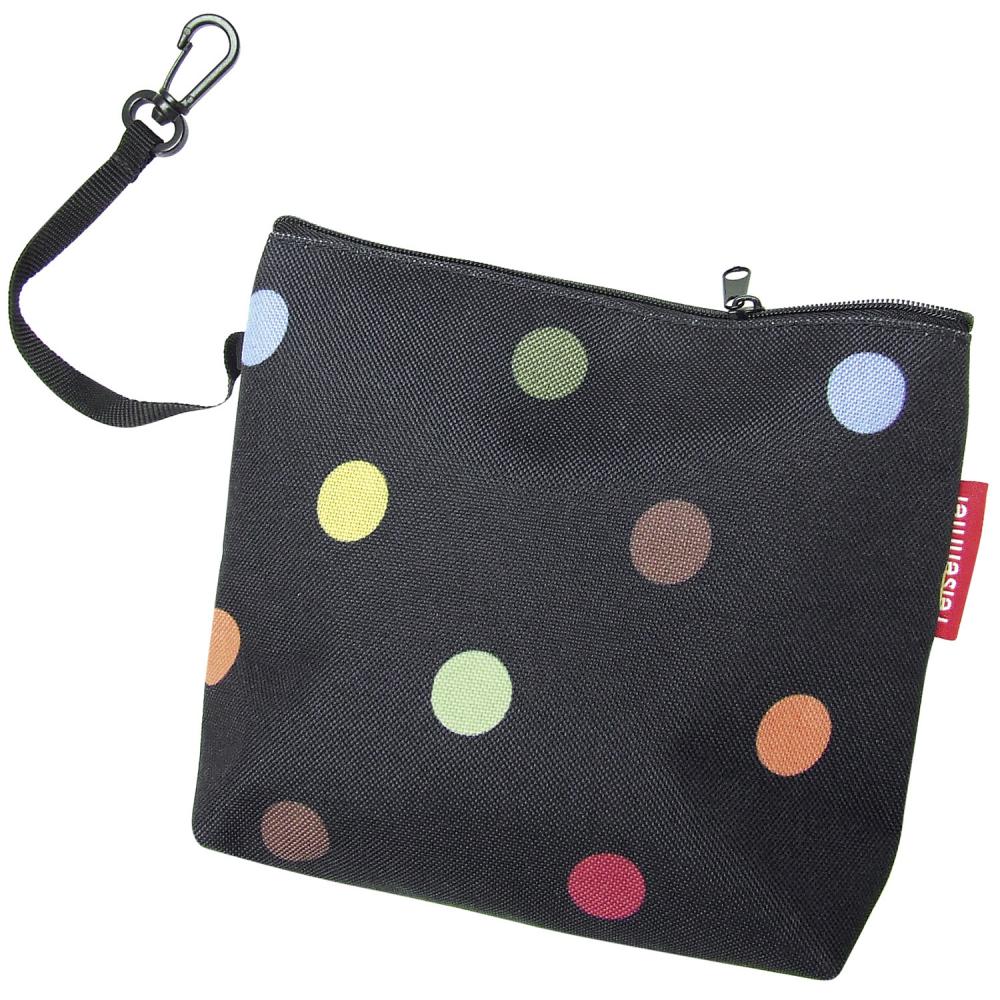 KLICKfix Reisenthel dots Fahrradtasche, schwarz mit bunten Punkten, Reißverschluss, Karabinerhaken.