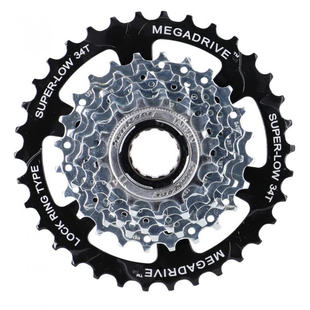 SunRace MFM4S 7-fach Schraubkranz 13-34 Zähne verzinkt, mit SUPER-LOW 34T MEGADRIVE Fahrradritzel.