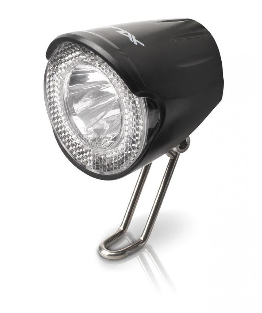 Schwarzer XLC CL-D02 LED-Fahrradscheinwerfer, 20 Lux, Dynamo, StVZO-zugelassen, mit Reflektor.