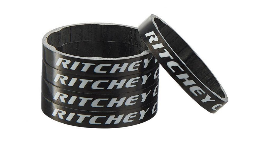 Ritchey WCS Carbon Spacer Set, 1 1/8 Zoll, 10mm, glänzend UD Carbon für Fahrradgabel, gestapelt und einzeln.