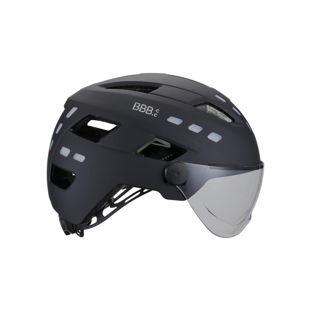BBB Cycling District LED Helm 54 schwarz - E-Bike-Stadthelm mit Gesichtsschutz & Licht