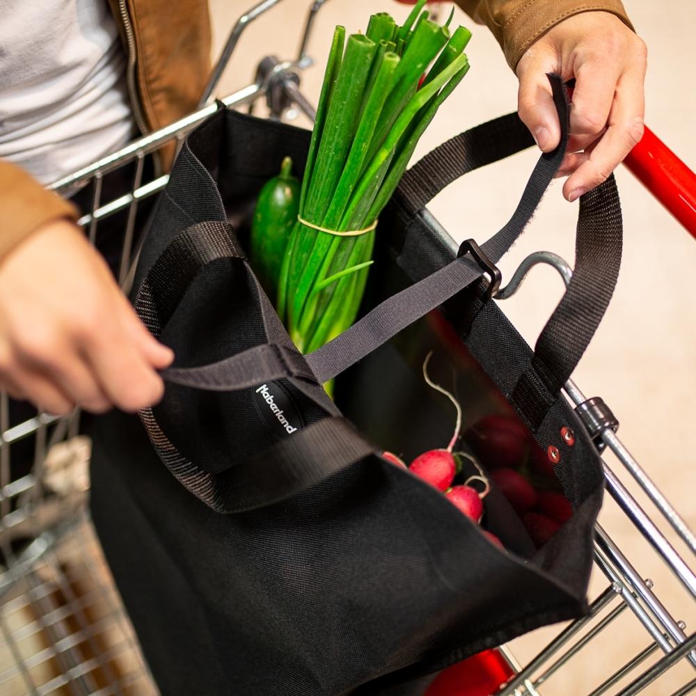 Haberland Faltbare Fahrrad-EK-Tasche schwarz - praktische Einkaufstasche für den Gepäckträger