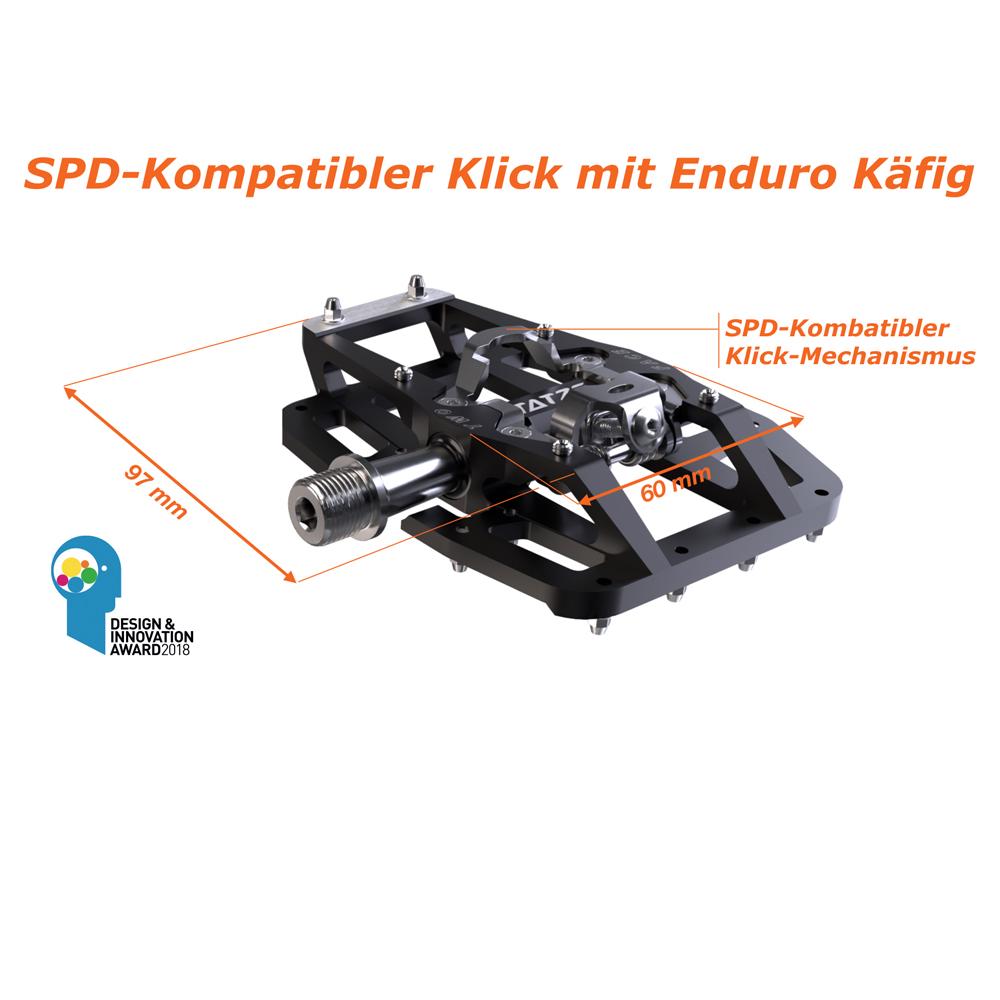 Tatze Two-Face MTB Hybrid Pedale  Robuste Kombipedale mit 14 austauschbaren Pins, Cr-Mo-Achse, CNC-gefrästem Aluminiumkörper, ideal für MTB und Trail-Einsätze