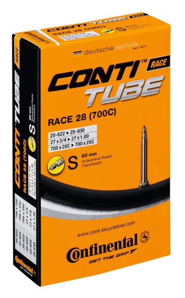 Continental Schlauch Conti Race 26 26x3/4" 20/25-559/571 SV 60mm in orangefarbener Verpackung.