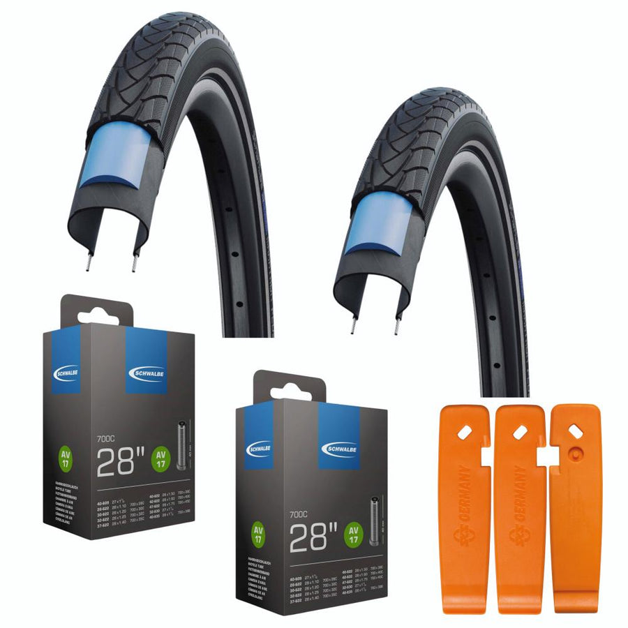 Schwalbe Marathon Plus 28 Zoll Drahtreifen-Set 40-622 Reflex mit AV17 Schläuchen und 3 SKS Reifenhebern.