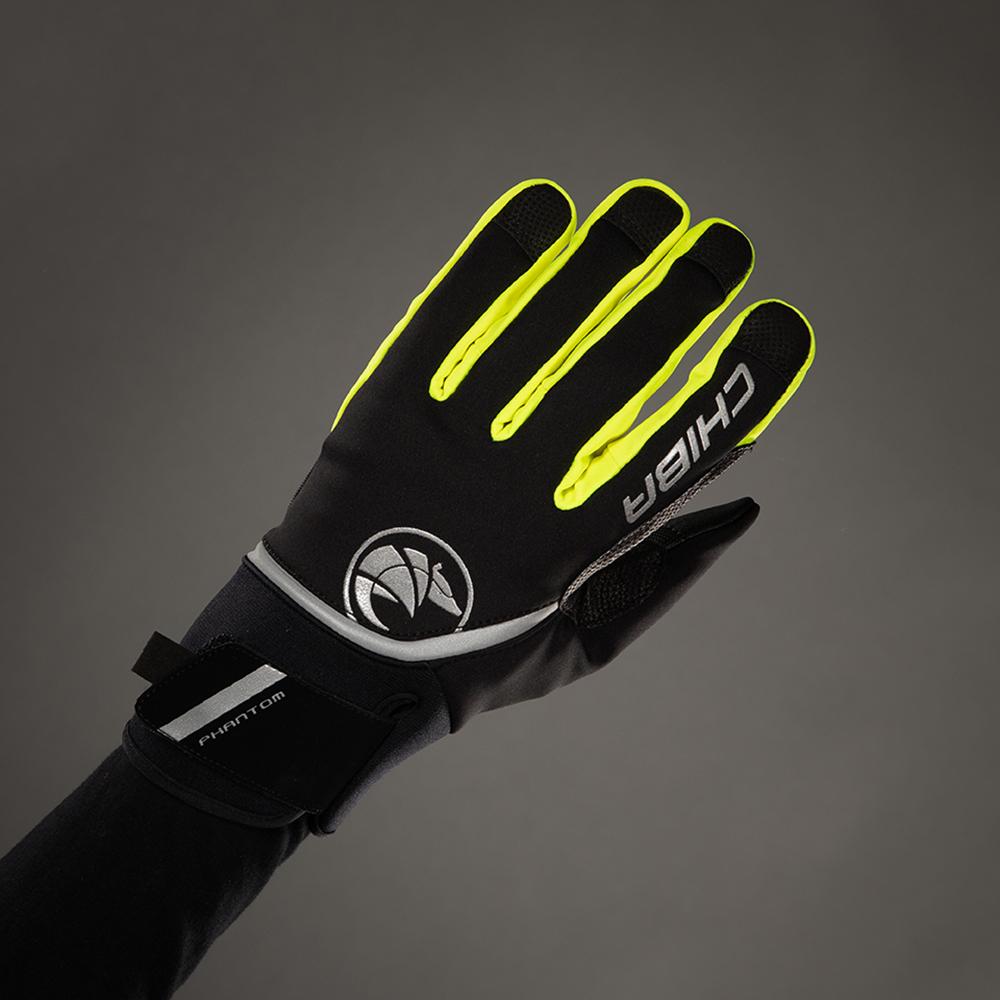 CHIBA Phantom - Radhandschuhe schwarz/neongelb, Softshell, winddicht, Touchfinger, Größe M