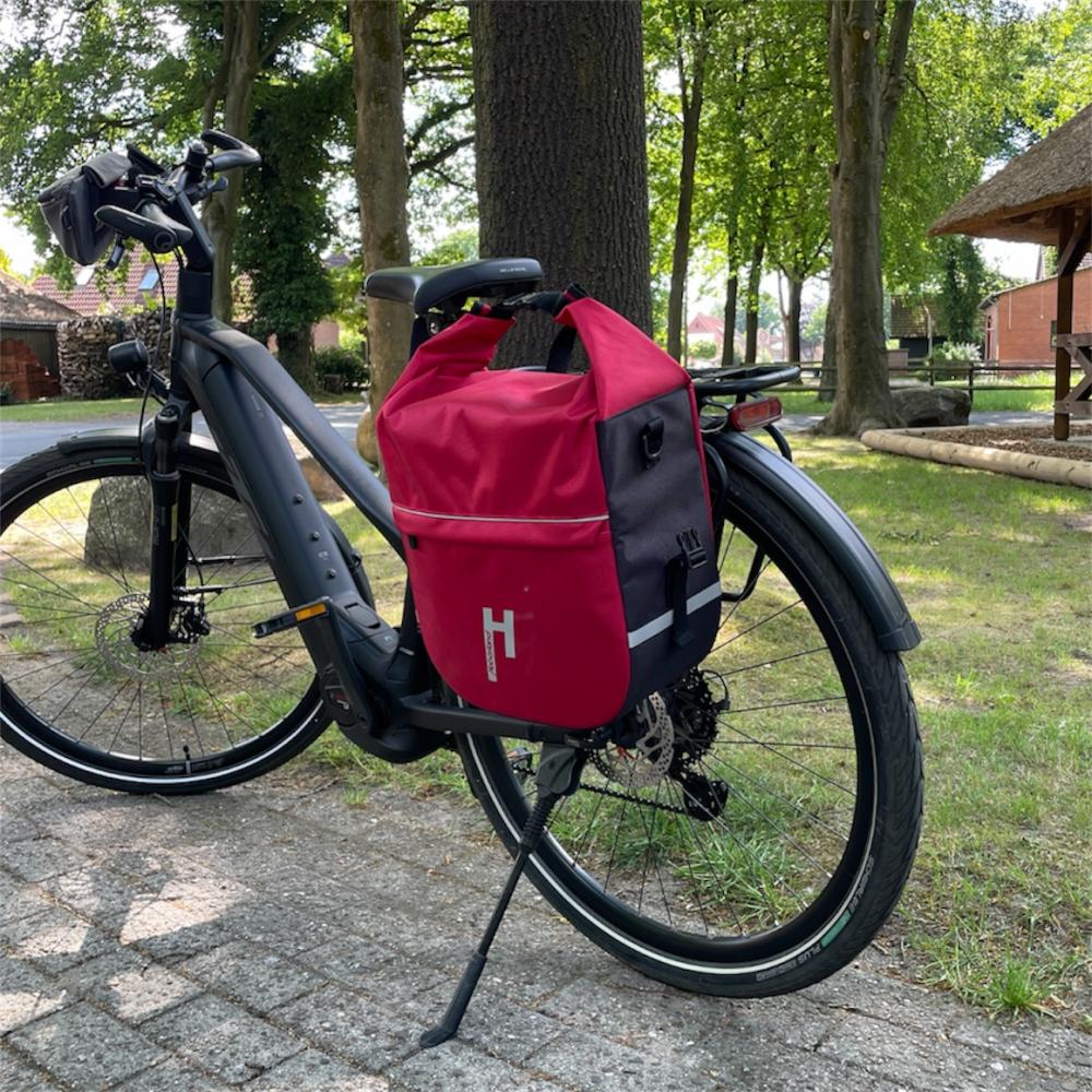 Haberland Einzeltasche eMotion rot/schwarz - robuste Gepäckträgertasche mit Rollverschluss
