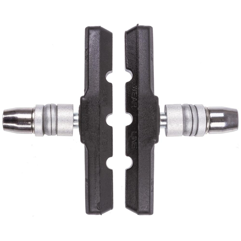 M-WAVE BPR-VC-Base-Twin V-Brake Bremsschuhe, schwarz, Hochleistungs-Bremsbeläge mit Verschleißlinie und Befestigung.