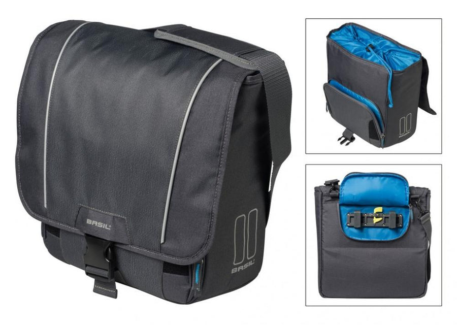 Basil Schultertasche Sport Design Commuter graphit 18l mit Kordelverschluss und Reflektoren für Fahrrad.