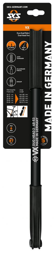 SKS Duokopf-Pumpe VX - 345-395 mm - schwarz - für DV/AV/SV Ventile - optimal für RH 42-47 cm - robuste Verarbeitung - präzises Aufpumpen - leicht und kompakt