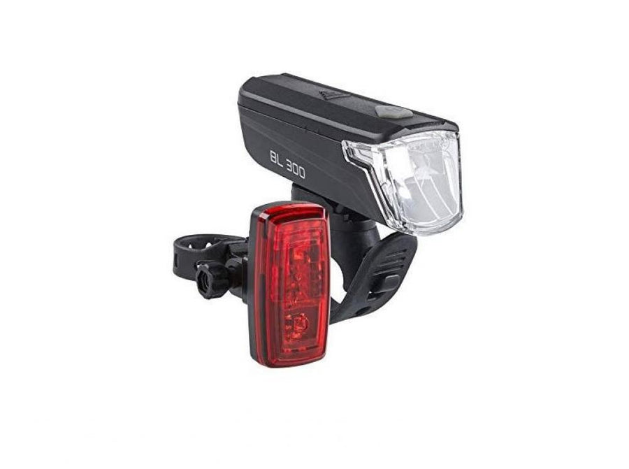Büchel Lichtset BL 300 und Mini LED Rücklicht mit Batterie, 30 Lux, StVZO-zugelassene Fahrradbeleuchtung.
