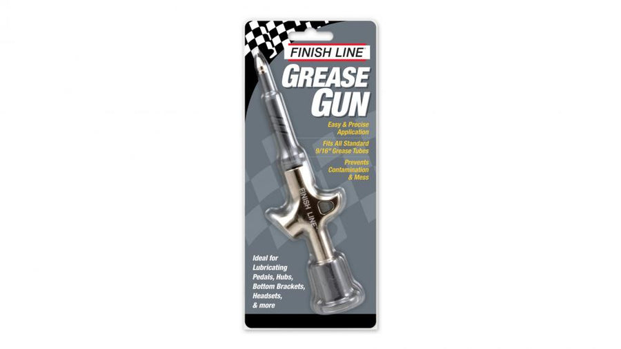 Finish Line Fettpresse Grease Gun - lange Ergo-Spitze, Einhandbedienung, kompatibel mit 3,5oz & 2oz Tuben, präzise Schmierung für Naben, Pedale, Tretlager
