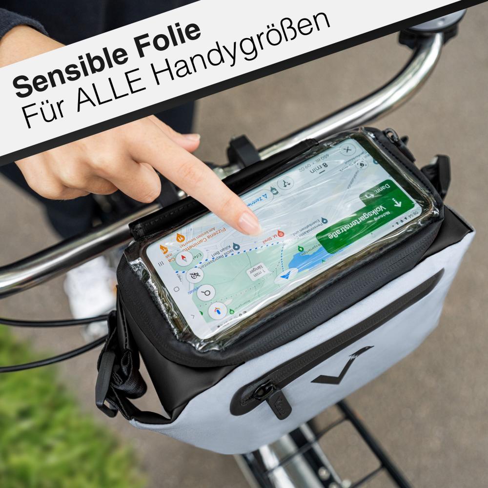 Valkental 3in1 City Bag Lenkertasche schwarz mit Fenster - 4,5 Liter, reflektierend, KLICKfix-kompatibel, wasserdicht, Handyfach, Umhängegurt