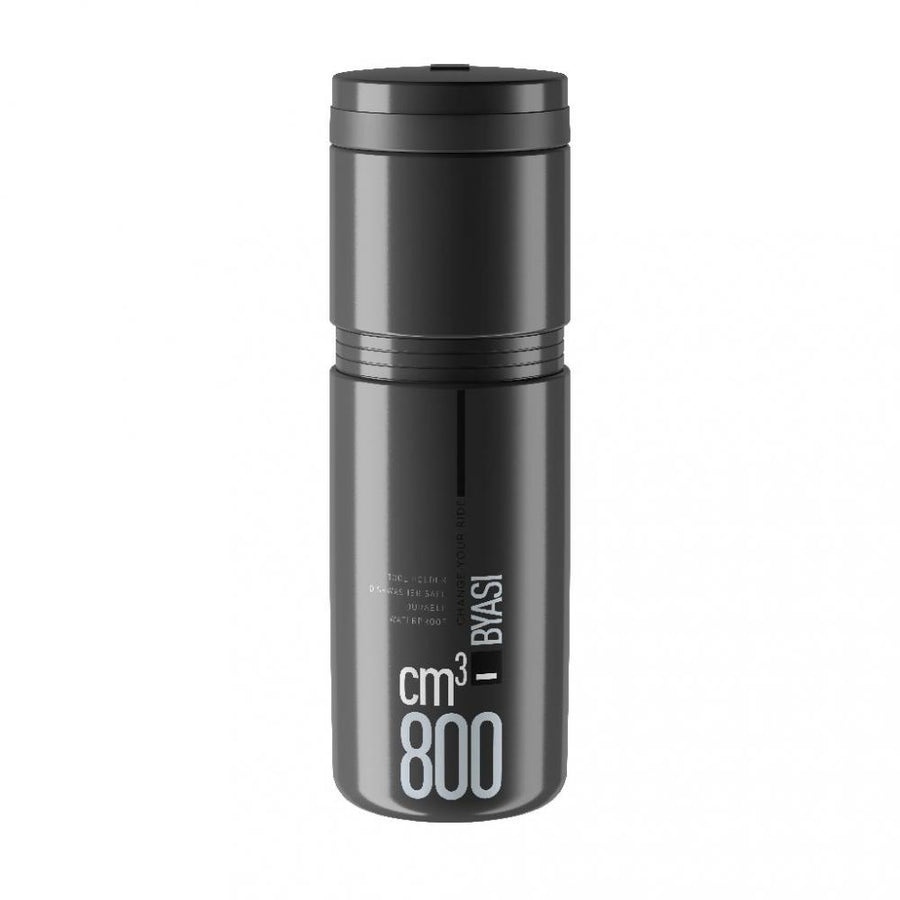 ELITE BYASI Werkzeugflasche 800 ml dunkelgrau: Wasserdichter Werkzeugbehälter in Trinkflaschenform - Flaschenhalter - 74 mm Durchmesser 82 g leicht ideal für Straße Schotter MTB - Flaschenbox