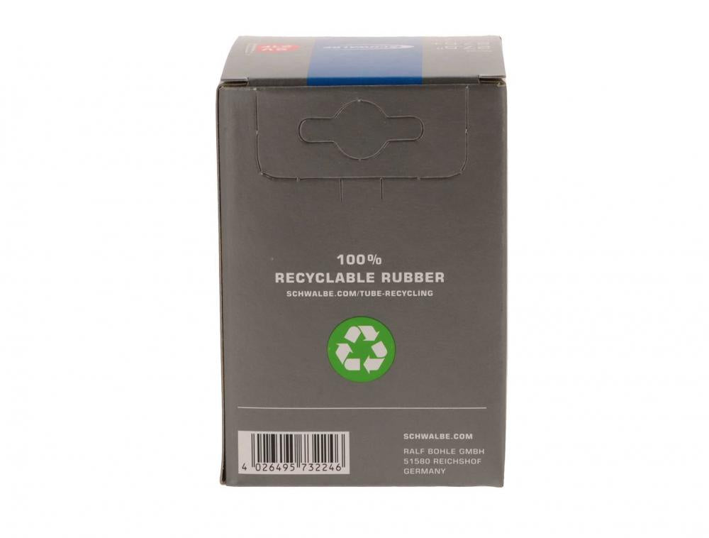 Schwalbe 2x Schlauch SV21F Freeride 27.5x2.10-3.00 Verpackung, 100% recycelbarer Gummi.