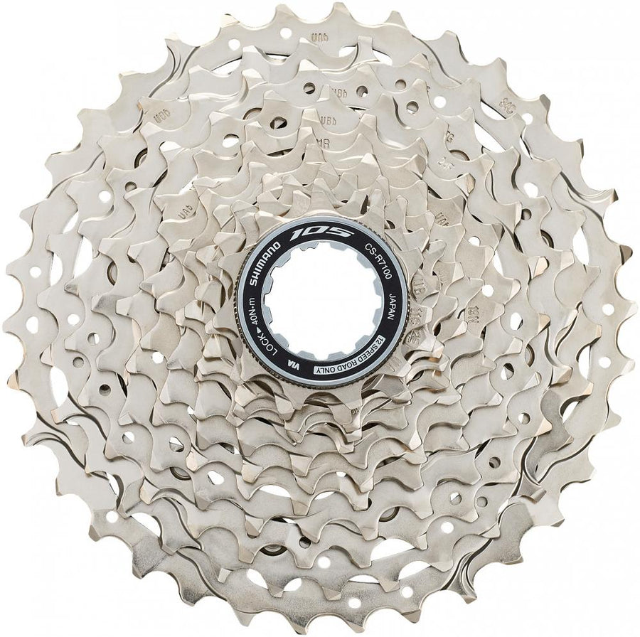 SHIMANO 105 CS-R7101 12-fach 11-34 Rennrad Kassette in Silber.