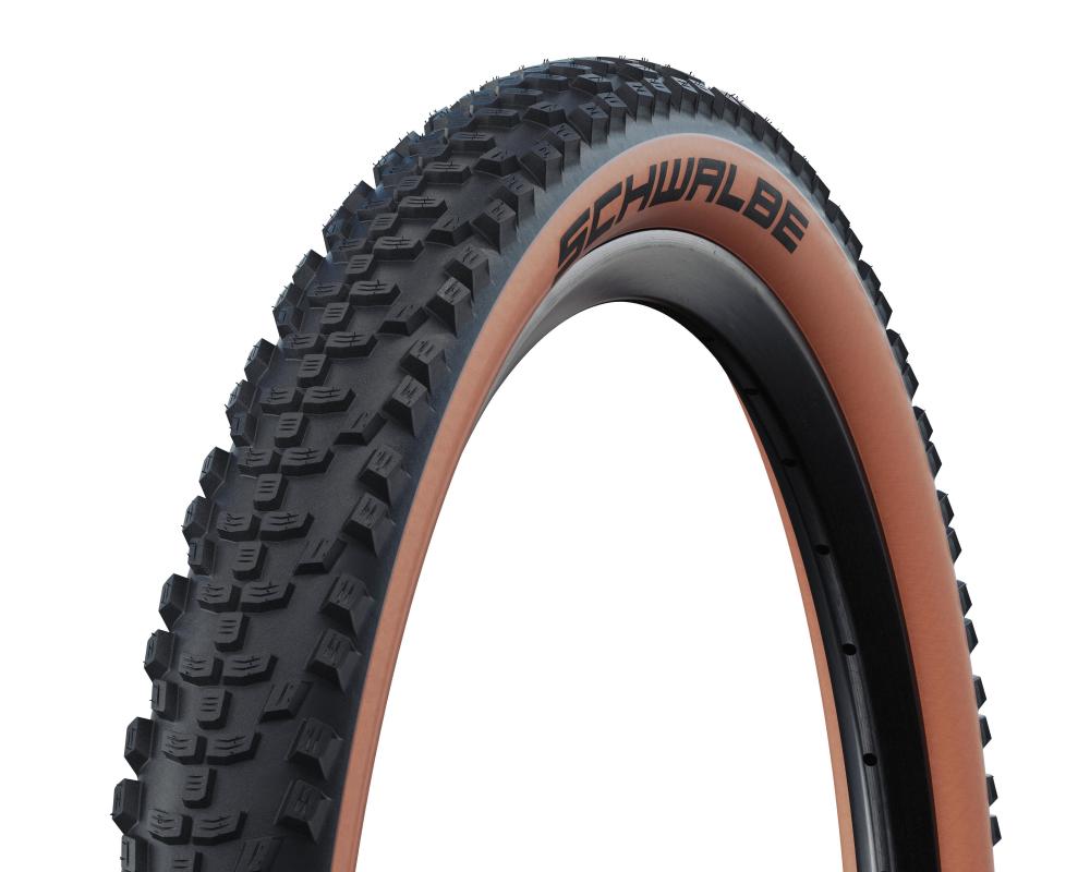 Schwalbe Smart Sam Performance Drahtreifen, vielseitiger MTB-Allroundreifen, schwarz mit brauner Flanke.