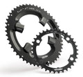 Zwei schwarze Miche Super11 UTG HSP Kettenblätter Made in Italy für Shimano Ultegra 6800, 50Z und 34Z.