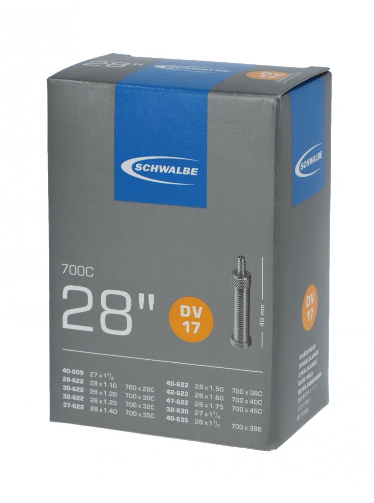 Schwalbe Fahrradschlauch DV17 28 Zoll 40mm Ventil für 28-622 bis 47-622 und 700C Reifen.