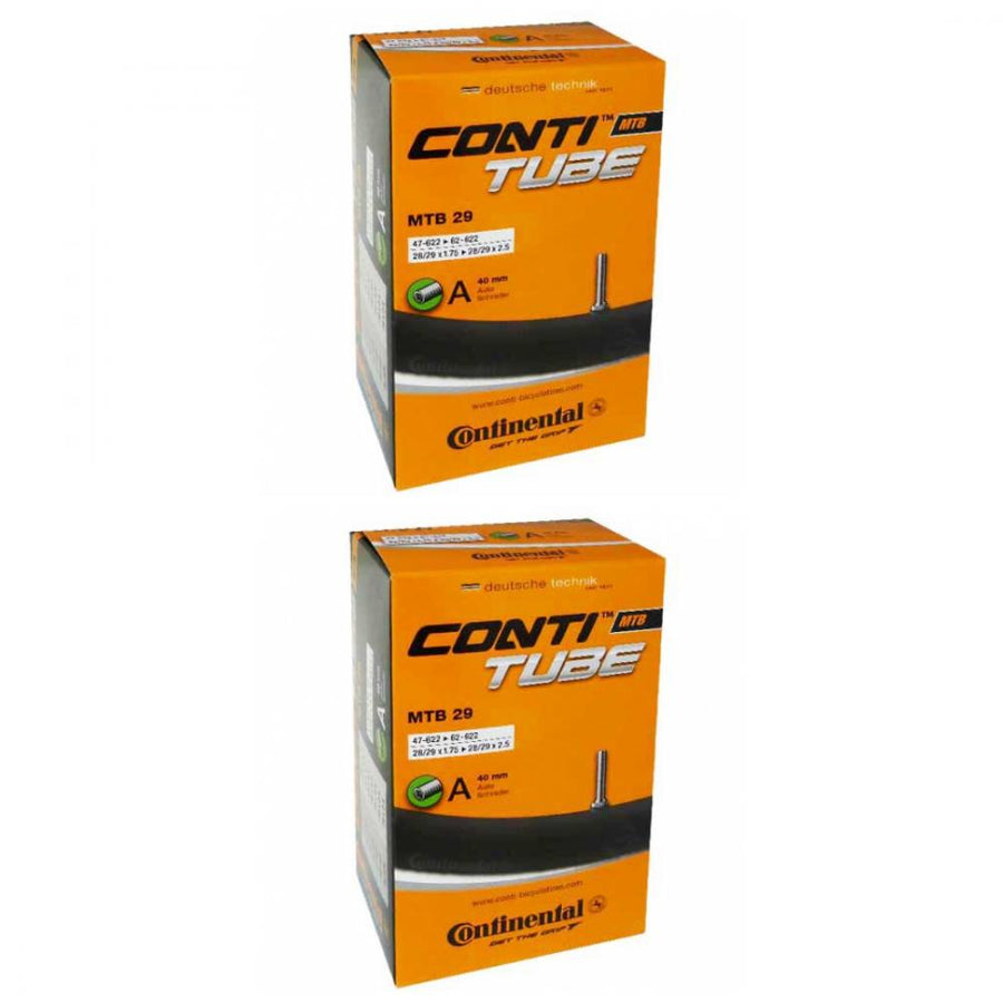 Zwei Continental Conti MTB 29 Schläuche 28/29x1.75-2.50 mit Schrader-Ventil in orangefarbenen Kartons.