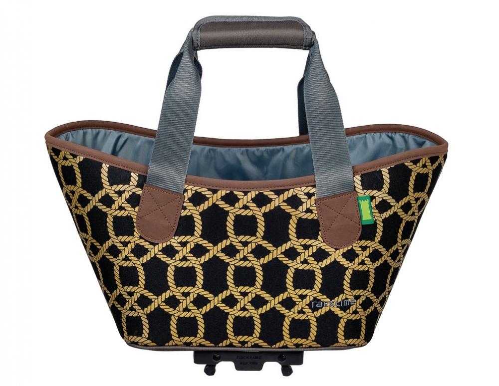 Racktime Agnetha Fahrradkorb Einkaufstasche mit nautischem Seilmuster in Schwarz-Gold, 34x25,5x37 cm.