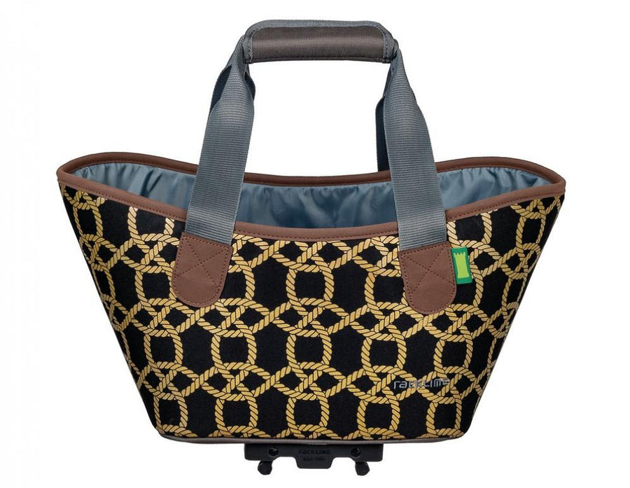 Racktime Agnetha Fahrradkorb Einkaufstasche mit nautischem Seilmuster in Schwarz-Gold, 34x25,5x37 cm.