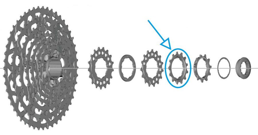 SHIMANO Ritzel 13 Zähne für CS-LG700 Fahrradkassette, in Explosionsansicht hervorgehoben