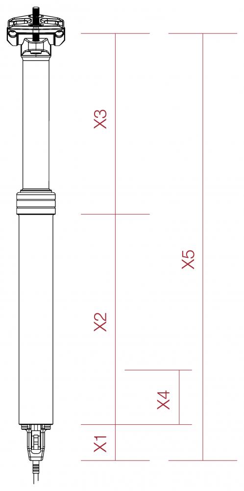 Merida EXPERT TR Vario-Sattelstütze (30,9mm, 170mm Hub) technische Maßzeichnung der stufenlos absenkbaren Dropper Post.