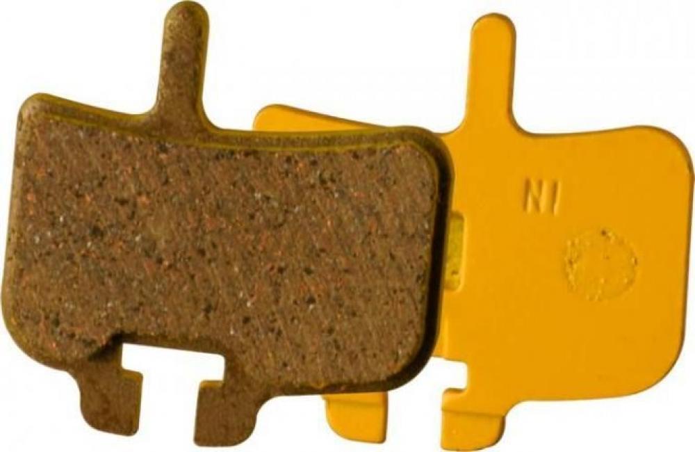 NG Sports Semi-Metall Disc-Bremsbeläge Hayes MX1-MX9. Zwei gelb-braune Fahrrad-Scheibenbremsbeläge.