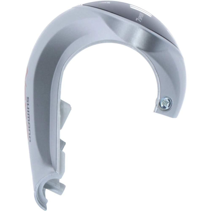 Silberne Shimano SL-C3000-7 Abdeckung für Ganganzeige mit Schrauben für 7-Gang Fahrradschaltung.