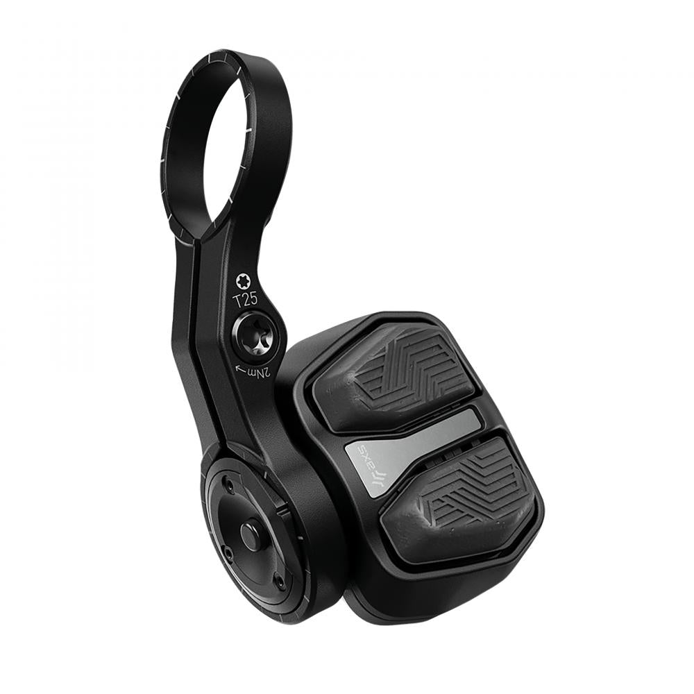 SRAM AXS POD Ultimate Controller mit konkaven Knöpfen und T25-Montage für individuelle Schaltsteuerung.