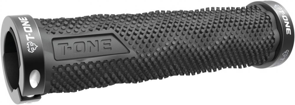 T-One DOT Griffe in Schwarz mit griffigem Noppenprofil und beidseitiger Schraubklemmung.