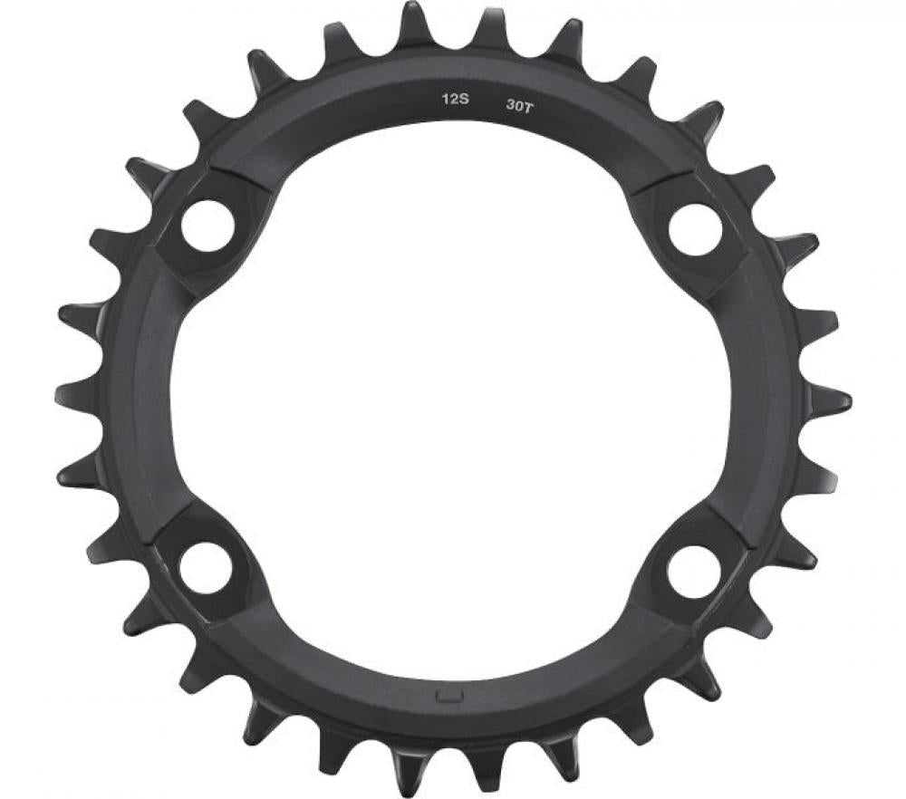 Schwarzes Shimano Kettenblatt FC-MT610 mit 30 Zähnen und 4-Loch-Aufnahme für 12-fach MTB-Schaltungen.