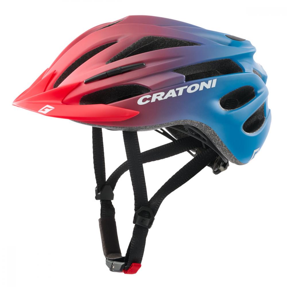 Cratoni Kinderfahrradhelm Pacer jr rot blau matt S/M 54-58cm mit Visier und Logo.