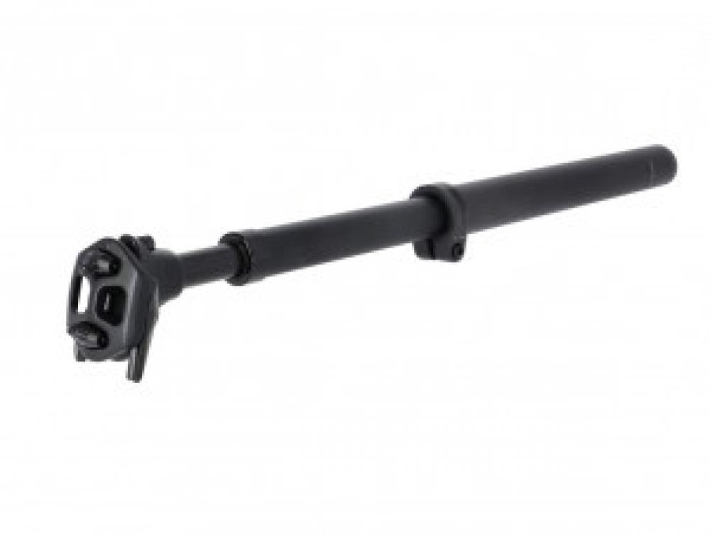 Schwarze Ergotec SP-10.0 Vario 550 Federsattelstütze, 34,9x550mm, 45mm Federweg, für Kompakt- & Falträder.