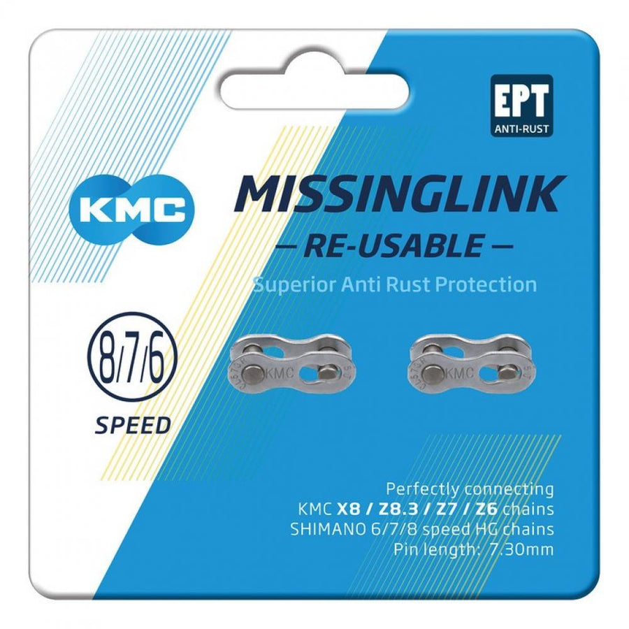 KMC 7/8R EPT Missing Link 7,3mm silber, schneller Kettenverschluss für 7/8-fach Fahrrad.